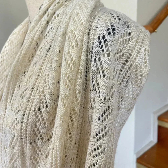 Cream Infinity Scarf Herringbone Super soft Bohemian Cottage core Classic - Picture 4 of 8
